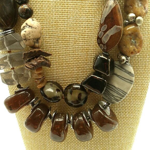 Treska Tribal Double Strand Beaded Necklace Earth Tones Signed - Picture 5 of 16